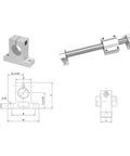 Diagram of Four Pack SK6 Aluminum Linear Rail Clamping Supports for 6mm Shafts with technical specifications and installation illustration.