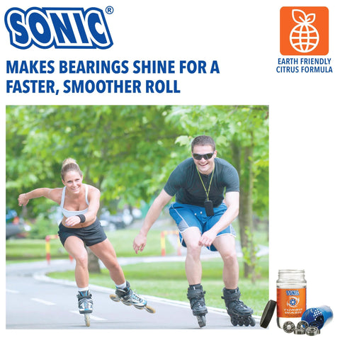 Inline skaters using Complete Pro Grade Skate Bearing Cleaning Kit With 8 Oz Citrus Cleaner, promoting smoother, faster rolls.