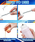 All In One Skate Bearing Cleaning Kit With Bearing Puller And Press Tool Plus Cleaning Bottle usage steps illustrated