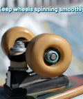 Close-up of skateboard wheel with 50 Pcs Skate Spacer Set Aluminum Wheel Bearing Spacers and Speed Rings, improving performance.