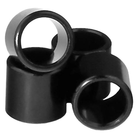 Bearing Spacers For Skateboard And Longboard Set Of 4 Pack, shown in black, cylindrical design for wheel alignment and smooth ride