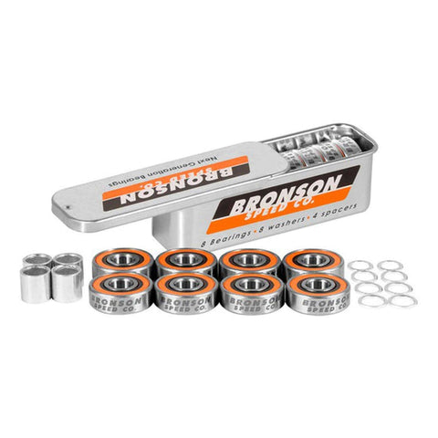 G3 Skateboard Bearings Set Of 8 By Bronson Speed Co Ultra Smooth Deep Groove Bearings with tin, spacers, and washers