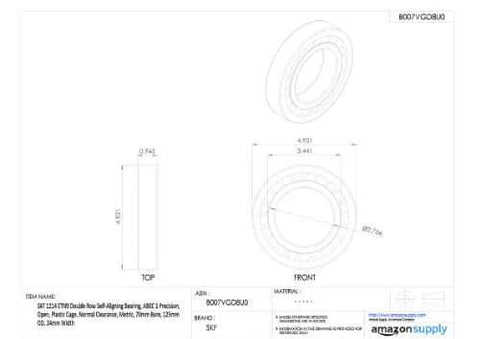 Technical drawing of SKF 2207 ETN9 Double Row Self Aligning Bearing ABEC 1 Precision, showing dimensions and design details.