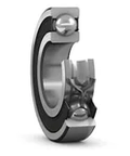Front view of SKF 6013-2RS1 C3 deep groove ball bearing with dual rubber seals, 65 mm bore, showing greased and sealed design.