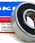 SKF 6203-2RSH C3 Deep Groove Ball Bearing 17x40x12 Mm with packaging, close-up of rubber seals.