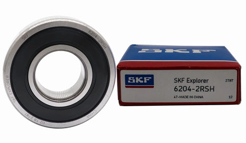 SKF 6204 2RSH C3 Deep Groove Ball Bearing 20x47x14mm next to blue and red packaging