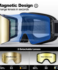 Ski Goggles Detachable Lens Interchangeable Anti Fog UV Helmet Compatible with dual lenses and magnetic design