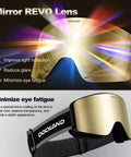 Mirror REVO Lens for Ski Goggles Detachable Lens Interchangeable Anti Fog UV Helmet Compatible, showing light reflection benefits