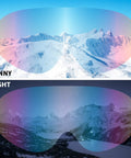 Lens view of 2 Pack Ski Goggles For Men Women Kids UV Protection Foam Anti Scratch Dustproof, showing day and night vision.