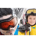 Man and child wearing Ski Goggles With Ventilation Anti Fog System For Men And Women Silver Lens for winter sports