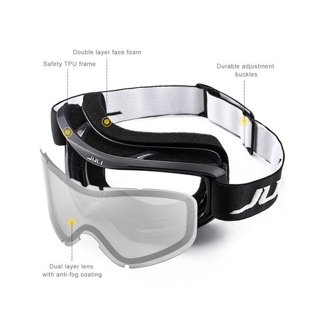 Side view of Ski Goggles With Ventilation Anti Fog System For Men And Women Silver Lens, showing adjustable strap and foam padding.