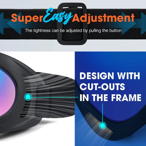 2 Pack Family Snow Ski Goggles For Men Women Youth Kids All Ages showing adjustable strap and frame cut-out design.