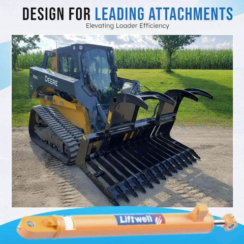 Skid steer loader with hydraulic attachments and Liftwell cylinder on display