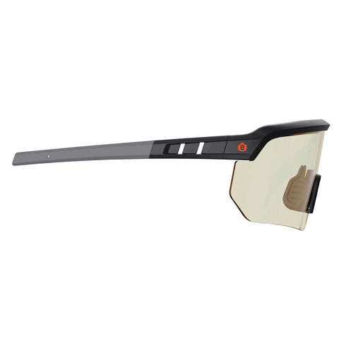 Side view of Skullerz Aegir Safety Glasses with oversized blade style and UV protection, showcasing ANSI Z87.1+ impact-resistant frame.