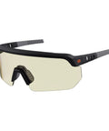 Skullerz Aegir Safety Glasses with Oversized Blade Style and UV Protection, black frame, amber lens, side view.