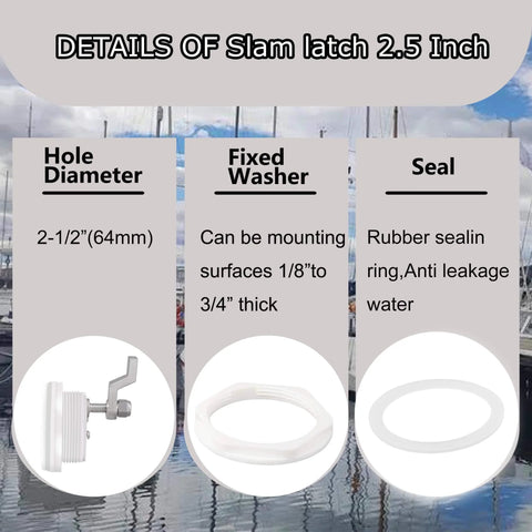 Marine Grade White Nylon Boat Cam Latch With O Handle Flush Mount Fits Two And A Half Inch Hole Non Locking Latch details