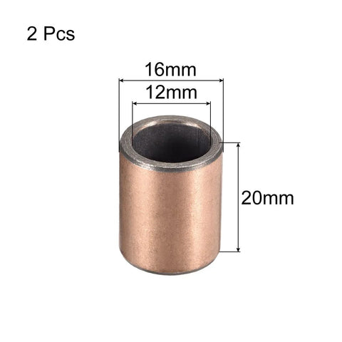 12mm Bore Sleeve Bearing 16mm Outer Diameter 20mm Length Oilless Wrapped Plain Bushings Pack Of 2