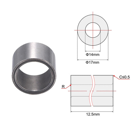Sleeve Bearings 14mm Bore 17mm Outer Diameter 12.5mm Length Sintered Iron Self Lubricating Bushings illustration and side view