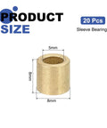 20 Pcs Sleeve Bearings With 5mm Bore 8mm OD And 8mm Length Self Lubricating Sintered Bronze Bushings product size diagram