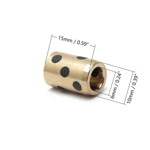 3Pcs Sleeve Bearing 6mm Bore 10mm OD 15mm Length Oilless Plain Bushings for Machinery with measurements