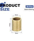 20 Pieces Sleeve Bearings 6mm Bore, 8mm OD, 10mm Length Self-Lubricating Sintered Bronze Bushings product size illustration