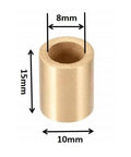 Sleeve Bearing 8mm Bore 10mm OD 15mm Length Oilless Wrapped Plain Bearings Set Of 6 Bronze Sintered Coated Carbon Steel Base
