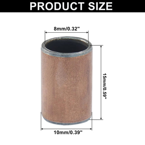 Diagram of 10 Pcs Sleeve Bearings Set 8mm Bore 10mm OD 15mm Length Wrapped Oilless Bronze Sintered Composite Coated Carbon Steel Plain Bearings