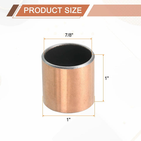 Two Pieces Sleeve Bearing 0.875 Inch Bore 1 Inch Outer Diameter 1 Inch Length Self Lubricating Oilless Bushings shown in size diagram.