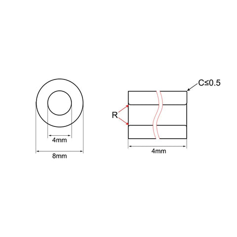 Technical diagram of Bearing Sleeve 4mm Bore 8mm Outside Diameter 4mm Length Self Lubricating Sintered Bronze Bushings dimensions