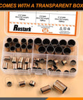 50Pcs Five Sizes Sleeve Bearings Self Lubricating Plain Bearings Oil Free Bushings in transparent box