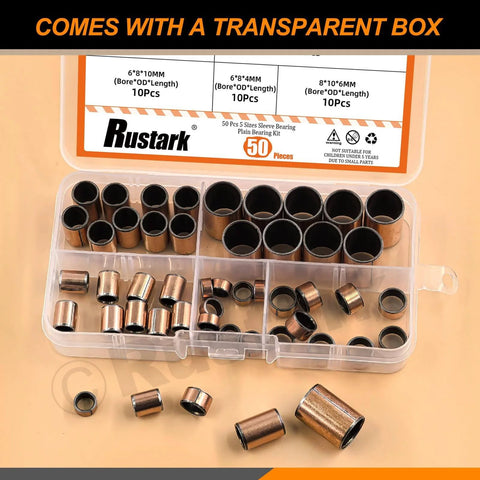50Pcs Five Sizes Sleeve Bearings Self Lubricating Plain Bearings Oil Free Bushings in transparent box