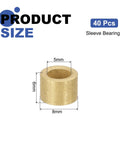 40 Pcs Sleeve Bearings 5mm Bore 8mm OD 6mm Length Self Lubricating Sintered Bronze Bushings with measurements and size info