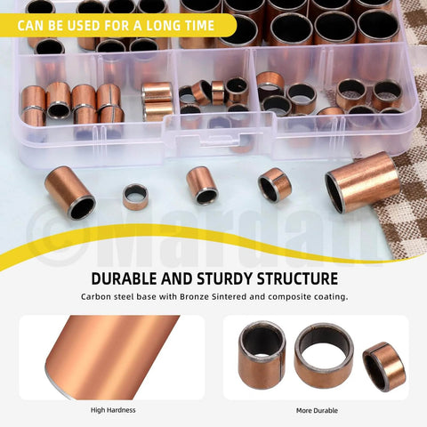 50 Pcs Sleeve Bearings Assortment Kit In 5 Sizes Bore X OD X Length 6x8x4mm 6x8x10mm 8x10x6mm 8x10x15mm 12x14x20mm