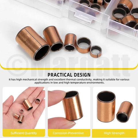 50 Pcs Sleeve Bearings Assortment Kit In 5 Sizes Bore X OD X Length 6x8x4mm 6x8x10mm 8x10x6mm 8x10x15mm 12x14x20mm Self Lubricating Oilless Bushings