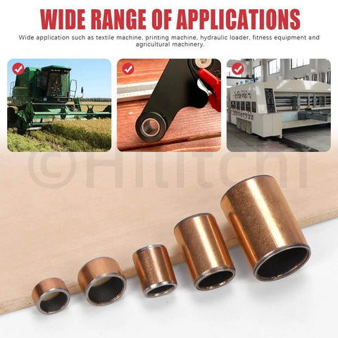 50 Pack Sleeve Bearings Set Five Sizes Oil Free Self Lubricating Sintered Bronze Bushings for Machine Shaft with Applications