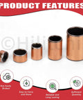 50 Pack Sleeve Bearings Set Five Sizes Oil Free Self Lubricating Sintered Bronze Bushings displayed in a row