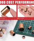 50 Pack Sleeve Bearings Set Five Sizes Oil Free Self Lubricating Sintered Bronze Bushings in use and stored in box