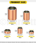 Diagram showing 50 Pcs Sleeve Bearings Assortment Kit in 5 sizes: 6x8x4mm, 6x8x10mm, 8x10x6mm, 8x10x15mm, 12x14x20mm.