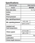 Specifications chart for MGQM Type Slide Bearing Pneumatic Compact Air Actuator Cylinder MGQM12 10 20 25 30 40 50 75 100 Industrial Grade