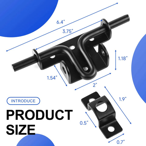 Slide Bolt Gate Latch with Padlock Hole, Heavy Duty Fence Slide Latches dimension illustration