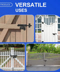 Slide Bolt Gate Latch with Padlock Hole on various wooden and vinyl doors, showcasing versatile outdoor installation uses.