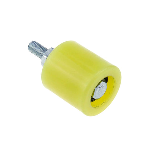 Slide Gate Guide Roller 1.66 By 1.77 Inch Heavy Duty Nylon Ball Bearing Side Roller Assembly showing yellow nylon wheel with bolt.