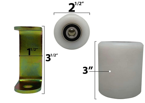 Slide Gate Guide Roller 3" White Hard Nylon UHMW Rollers with C Bracket Rear Post Welded Assembly Heavy Duty Anti Tipping