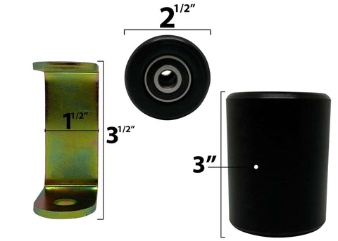 ✝️ Slide Gate Guide Roller 3" Black Hard Nylon UHMW Rollers with C Bracket Rear Post Welded Assembly Heavy Duty Anti Tipping Sealed Ball Bearing Sliding Rolling Gates Guider - Eagle Rollers EG103 dimensions