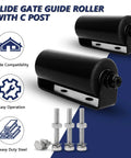 ✝️ 2Pack Slide Gate Guide Roller with C Post Welded Bracket, Hard Nylon Sliding Rolling Gates Guider, shown with screws