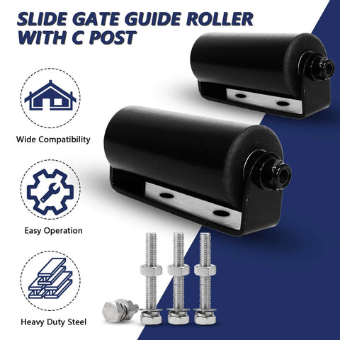 ✝️ 2Pack Slide Gate Guide Roller with C Post Welded Bracket, Hard Nylon Sliding Rolling Gates Guider, shown with screws