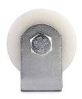 Front view of ✝️ 6" Slide Gate Guide Roller with Post Welded Bracket, UHMW Hard Nylon Sliding Rolling Gates Guider, Heavy Duty Sealed Ball Bearing