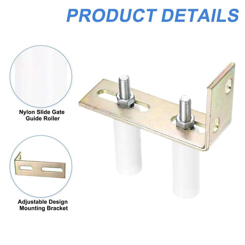 2 Pack Slide Gate Guide Rollers With L Shaped Brackets, 30mm Nylon Rollers, 80mm Long, For Gates Up To 3 9 16 Inch Wide, Universal Rolling Gate Guider