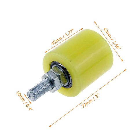 Slide Gate Guide Roller 1.66 By 1.77 Inch Heavy Duty Nylon Ball Bearing Side Roller Assembly, yellow with metal bolt.