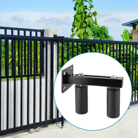 Slide Gate Guide Roller, 6" UHMW Hard Nylon Guider, Adjustable Sliding Gate Support Assembly installed on outdoor gate